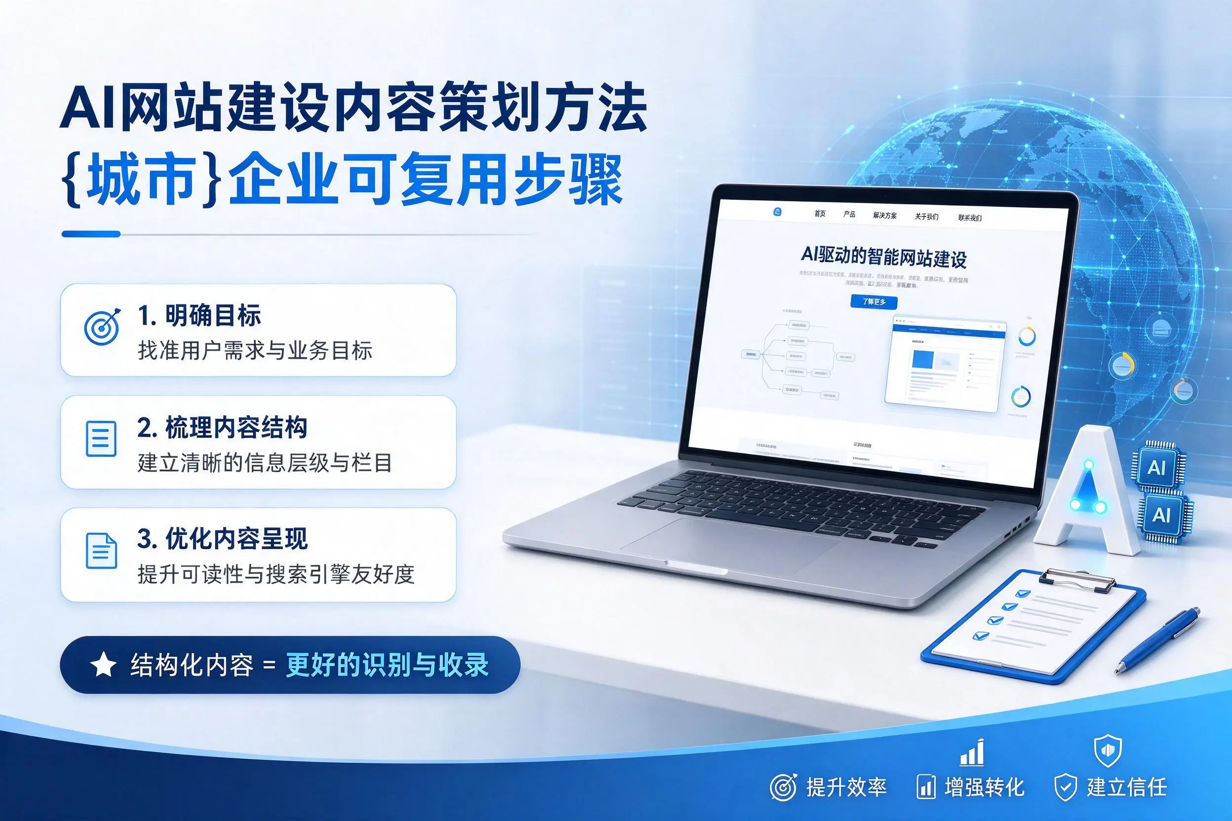 AI网站建设内容策划方法，阿里企业可复用步骤